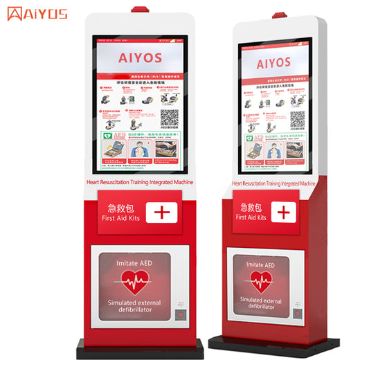 43 Inch Digitl Signage Advertising Kiosk Flooring Standing AED Smart First Aid Station Emergency Kit Storage Cabinet With Alarm Lamp for Emergency Medical Supplies