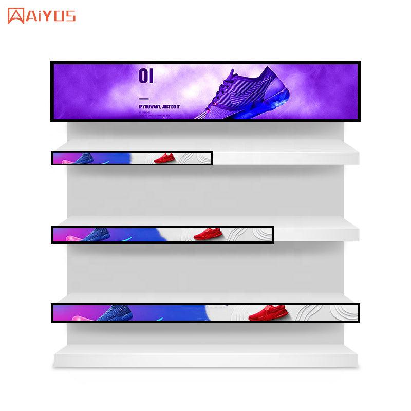 38 Inch Digital Signage LCD Display Ultra Wide Screen Stretched Bar shelf video strip display for Advertising