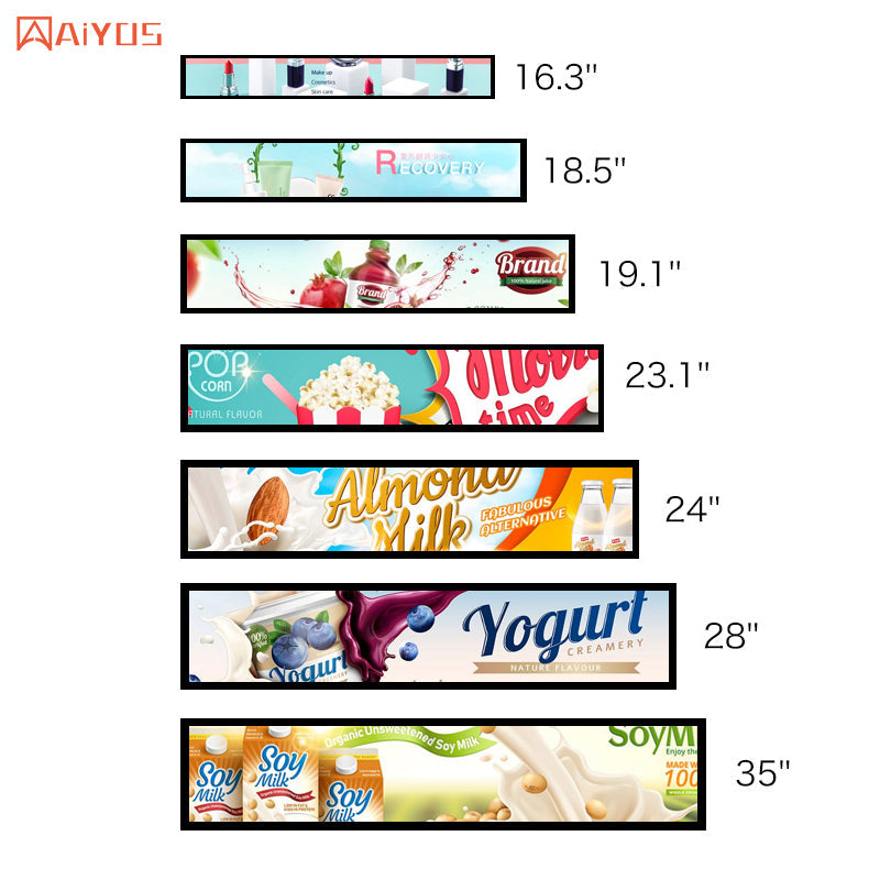 38 Inch Digital Signage LCD Display Ultra Wide Screen Stretched Bar shelf video strip display for Advertising