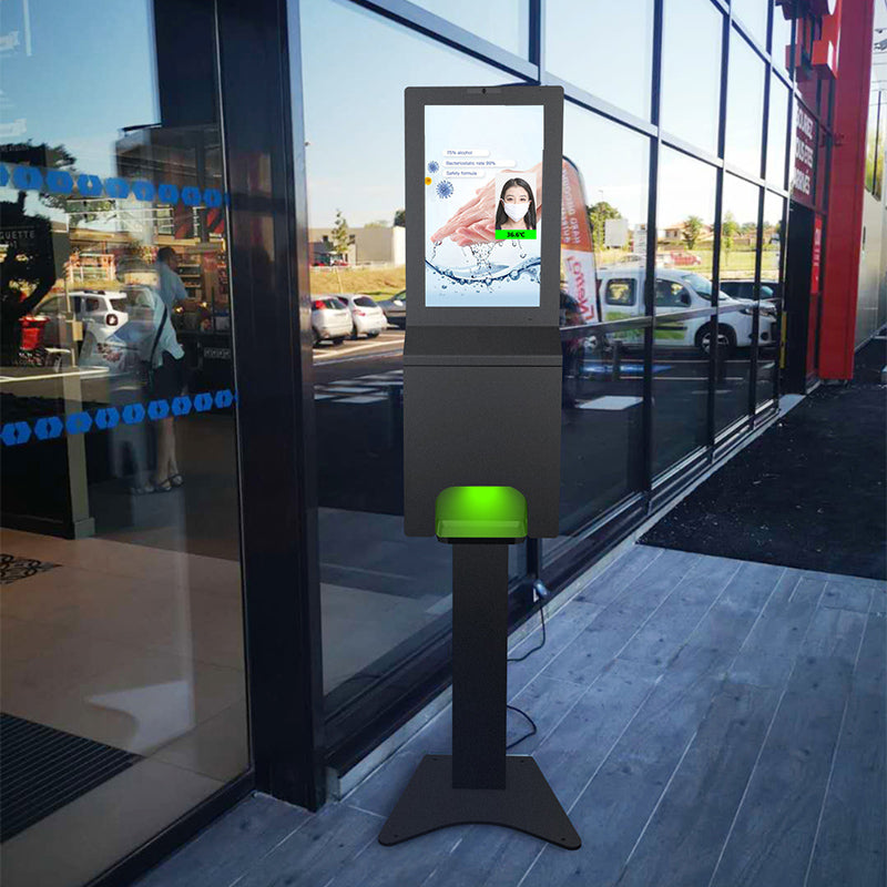 Floor Standing 21.5 Inch Face Recognition Temperature Kiosk Digital Advertising Players with Automatic Hand Sanitizer Dispenser