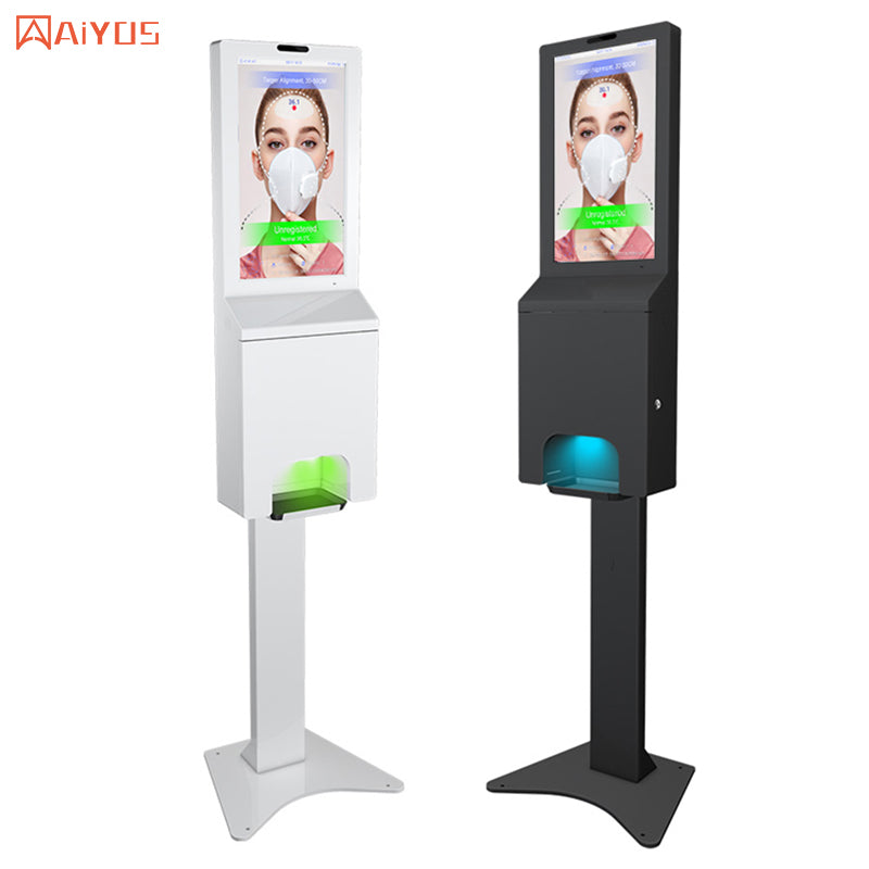 Floor Standing 21.5 Inch Face Recognition Temperature Kiosk Digital Advertising Players with Automatic Hand Sanitizer Dispenser