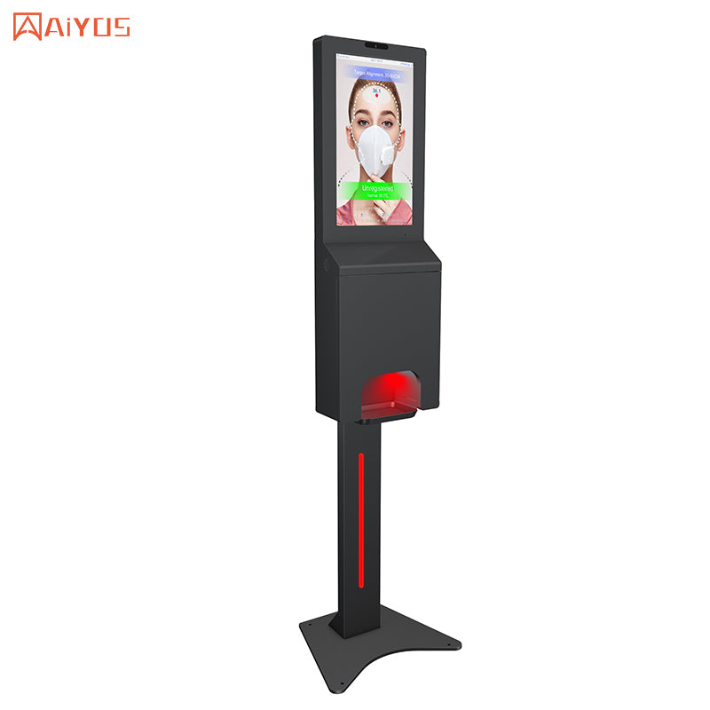 Floor Standing 21.5 Inch Face Recognition Temperature Kiosk Digital Advertising Players with Automatic Hand Sanitizer Dispenser